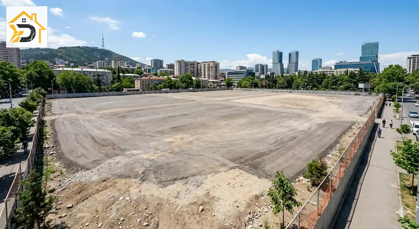 შენობის დემონტაჟის შემდეგ გასუფთავებული სამშენებლო მოედანი