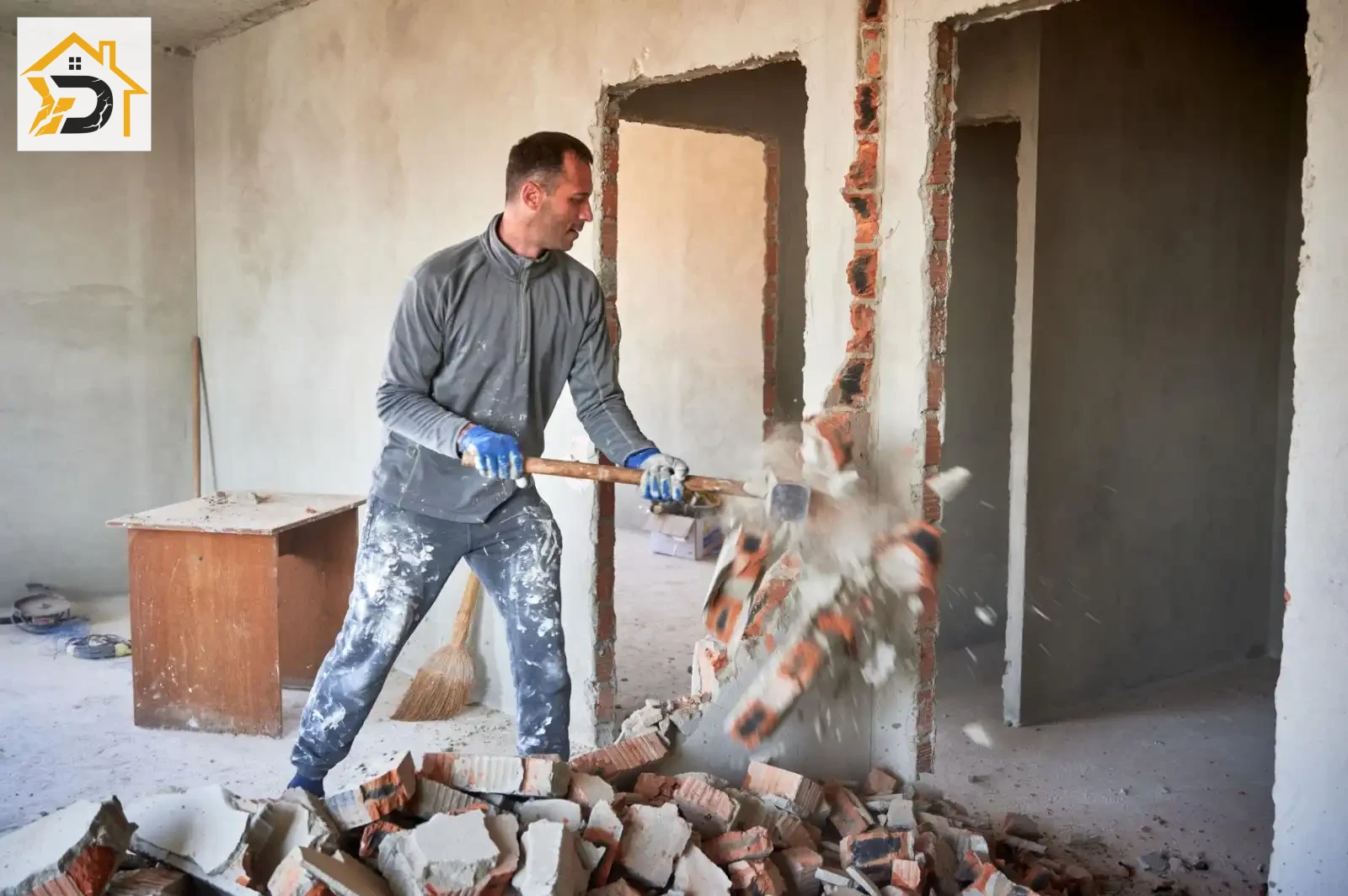 დემონტაჟის სამუშაოები — კედლის დანგრევა შიდა სივრცეში