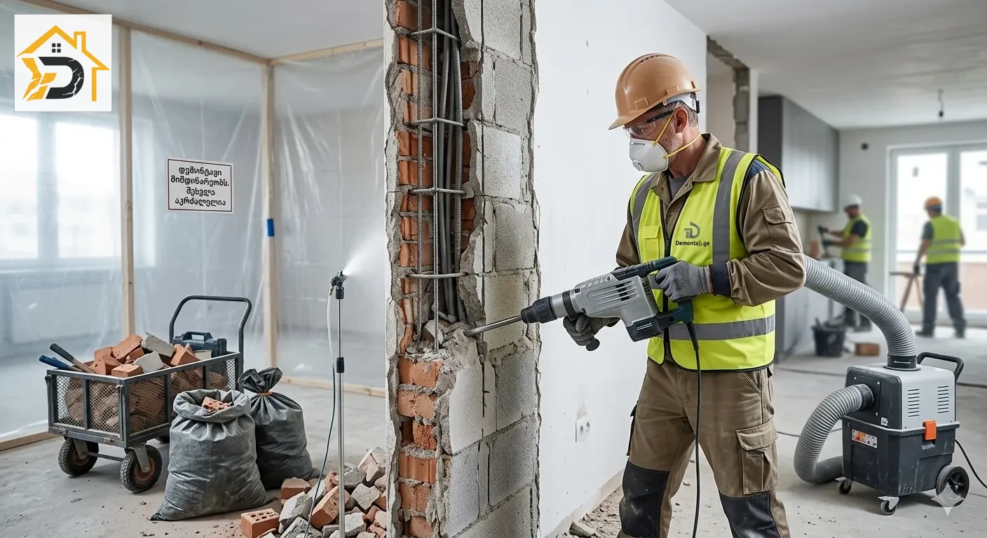 კედლების დანგრევა - პროფესიონალური დემონტაჟის პროცესი