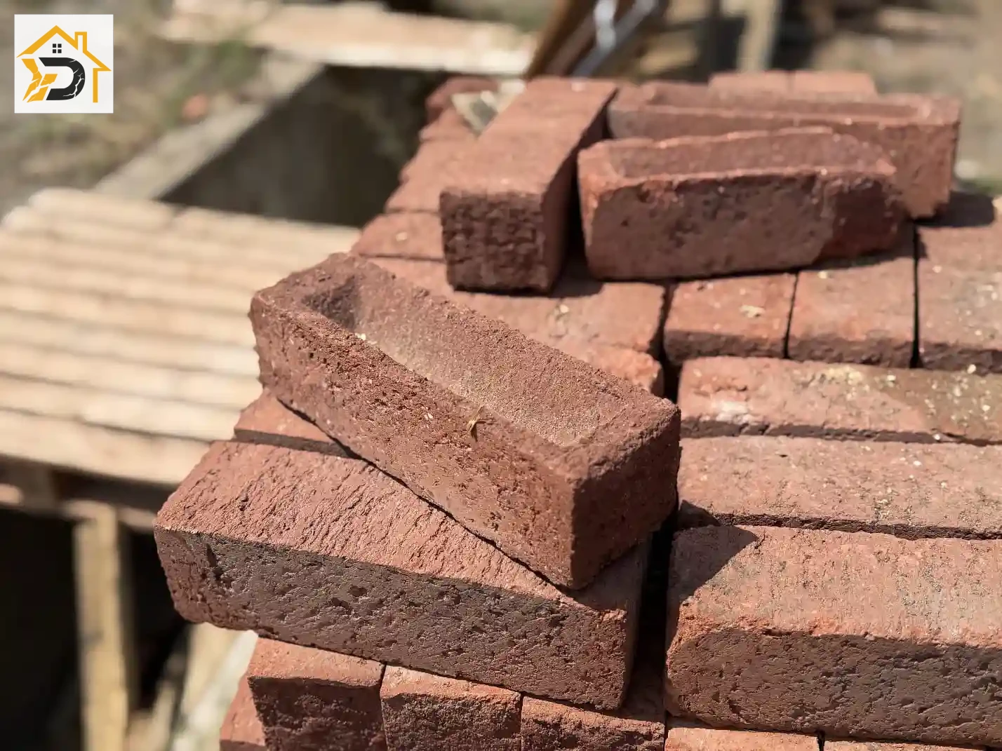 მეორადი სამშენებლო მასალები — ძველი აგურის ფაქტურა ახლო კადრი