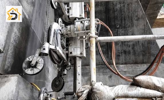 ბეტონის ჭრა ტროსით - ალმასის ტროსი რკინა-ბეტონის მასიურ კონსტრუქციაზე