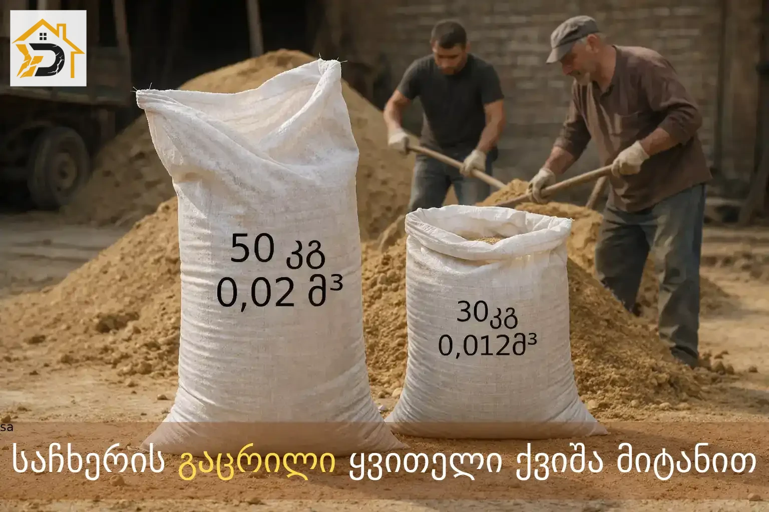 საჩხერის გაუცრელი ქვიშა მიტანით - სუფთა გარეცხილი  ქვიშა